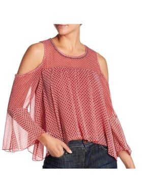 X😻Lucky Brand Red Printed Sleeveless Cold Shoulder Blouse